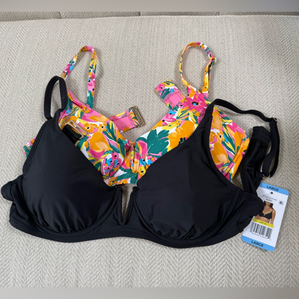 Bundle of 2 Anne Cole Bikini Tops- NWT & NWOT (Black and Floral)